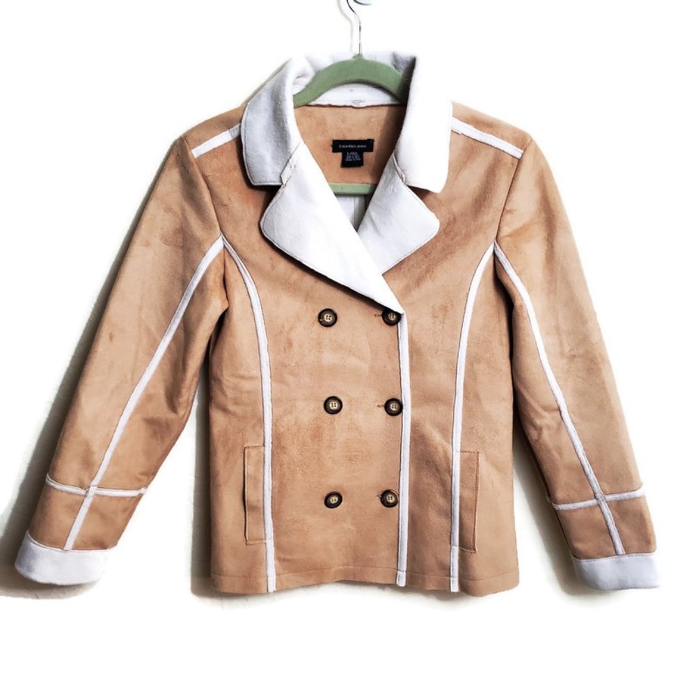 CALVIN KLEIN JEANS Faux Suede Tan White Jacket L